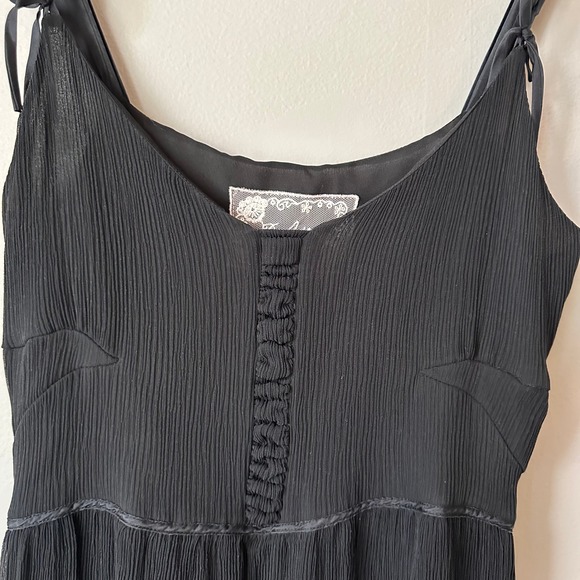 Deletta Silk Dress Size 10 Black Slip Strappy Lined Cocktail Bow Romantic Dainty - Picture 2 of 9